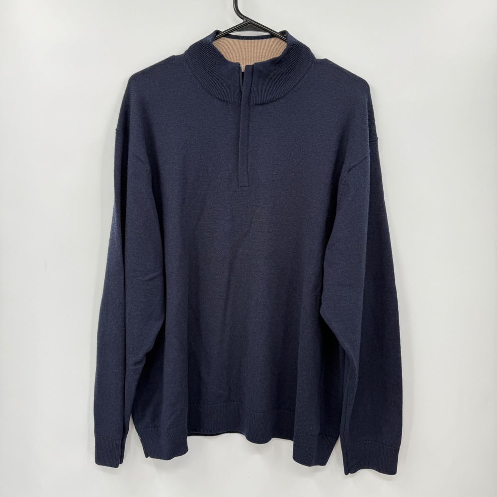 Raffi Mens‎ Merino Wool 1/4 Zip Pullover Sweater Dark Navy Blue XXL 56